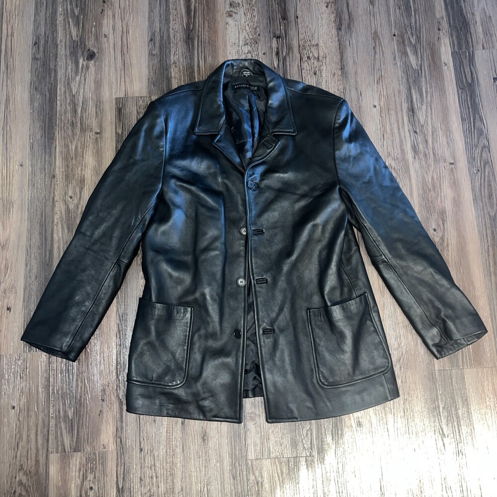 Black Kenneth Cole New York Men’s 100% Leather Blazer Excellent Condition Sz XL